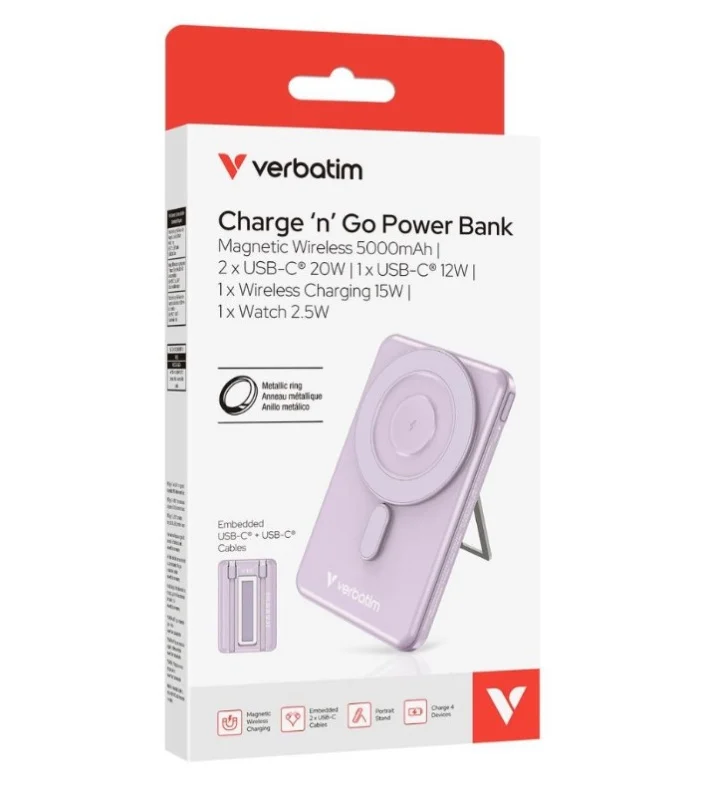 VERBATIM CHARGE 'N' GO POWER BANK 磁吸無線行動電源 3C認證 5000MAH CCC