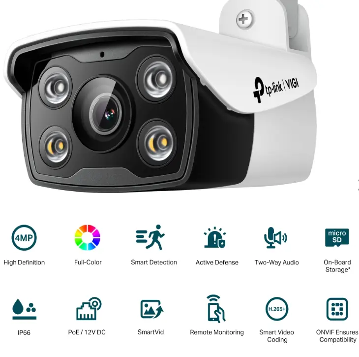 TP-LINK VIGI C340 (2.8MM) 4MP 戶外全彩槍型網路攝影機