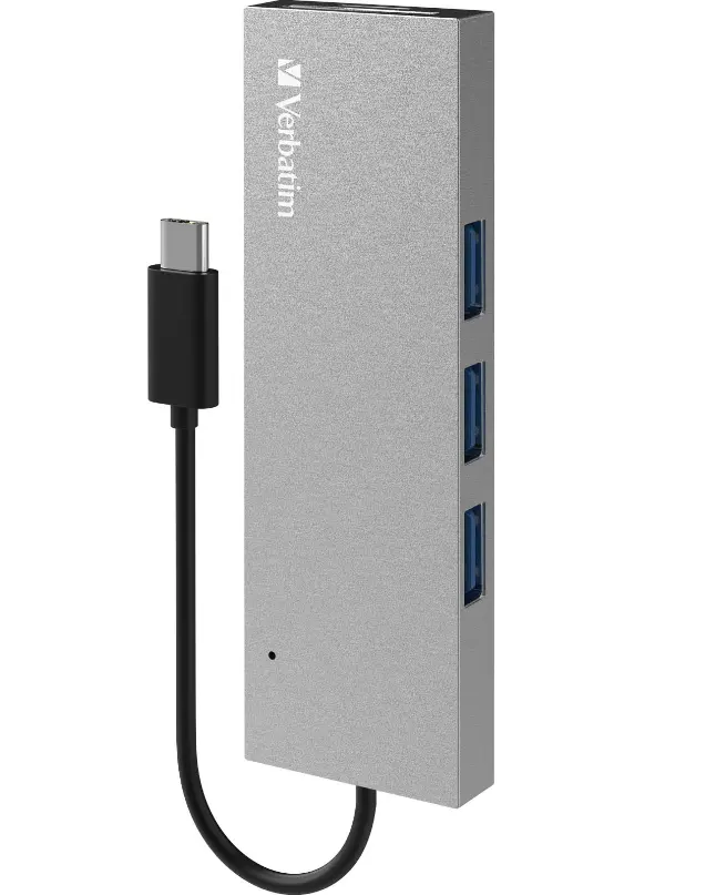 VERBATIM 65679 TYPE C SD讀卡器 & USB3.0 HUB 3 個 USB-A 3.2 Gen 1 端口、1 個 SD 卡端口和 1 個 microSD 卡端口