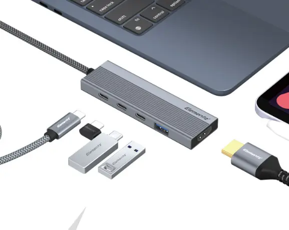 ELEMENTZ 5 IN 1 TYPE-C HUB MF-50H ( Hdmi 4K60Hz + Type-c PD 100w + 2 x Type-c + USB ) 適合 UltraBook/MAC/PC/iPad Pro/手機/Switch