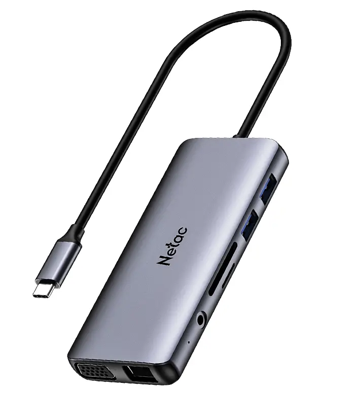 Netac WF15 USB-C 11-in-1 多功能擴展塢 ( HDMI 4K30Hz + 4 x USB + FHD 60Hz VGA + GIGABYTE RJ45 LAN PORT + 3.5MM AUDIO + SD / TF CARD READER + TYPE - C PD100W