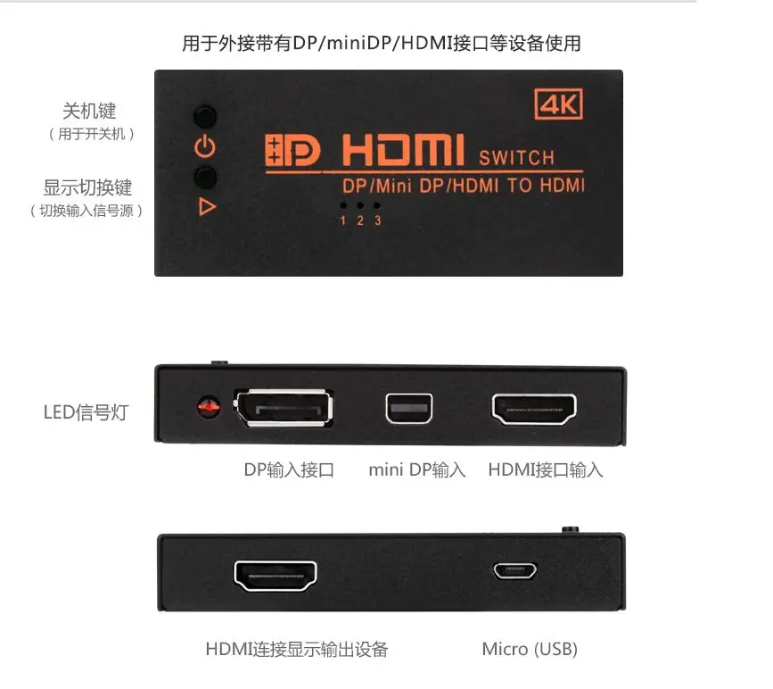 ONTEN OTN-7589 HDMI / MINI DP / DP TO HDMI SWITCH