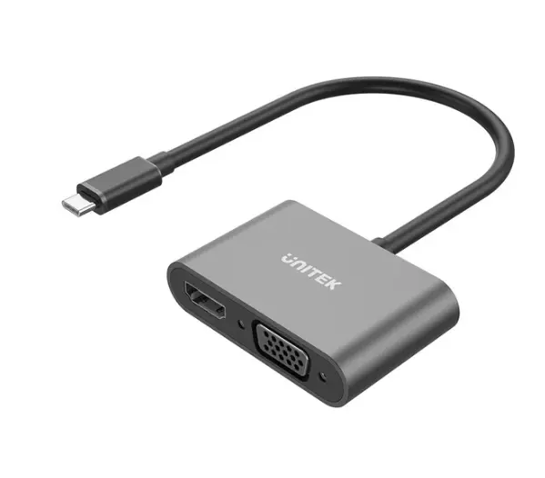 UNITEK V1168A USB-C 轉 HDMI 4K30Hz 及 VGA 轉接器 ( HDMI 和 VGA 端口可同時工作 )