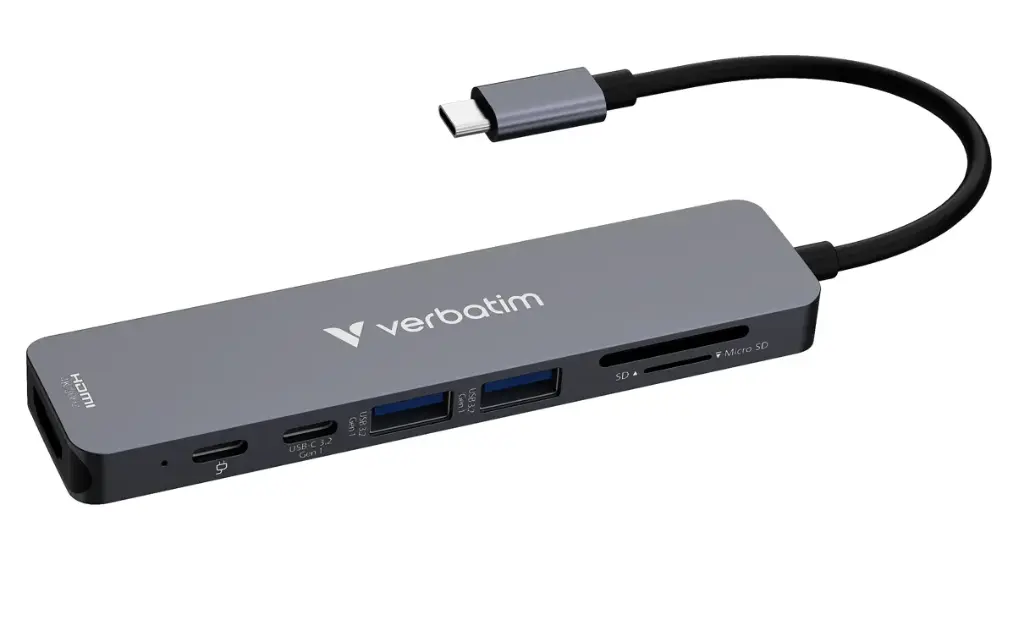 VERBATIM Essentials USB-C 7 端口擴展器 32158 ( HDMI 4K30Hz + 2 x USB + USB-C + TYPE-C PD100W + SD / MICRO SD CARD READER )