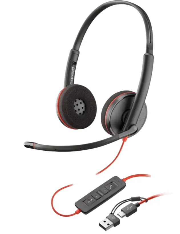 Poly Blackwire 3220 Stereo USB-C Headset +USB-C/A Adapter